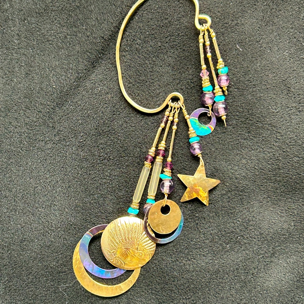 Tabra vintage vermeil,titanium,amethyst & turquoise ear cuff